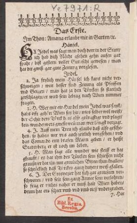 Das Erste. Jm Thon: Amœna erlaube mir in Garten/ [et]c.