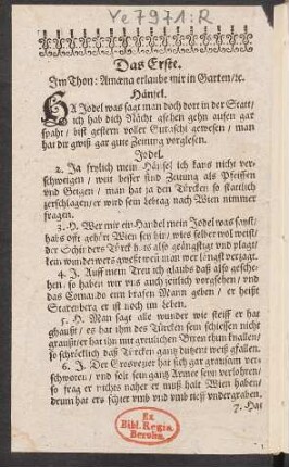 Das Erste. Jm Thon: Amœna erlaube mir in Garten/ [et]c.