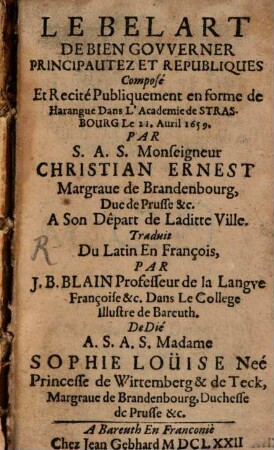 Le bel art de bien gouverner principautez et républiques