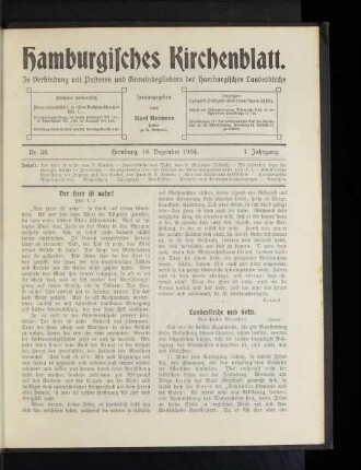 Nr. 38. Hamburg, 18. Dezember 1904. 1. Jahrgang.