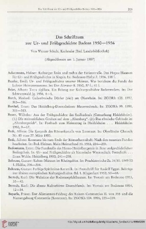 Das Schrifttum zur Ur- und Frühgeschichte Badens 1950 - 1956