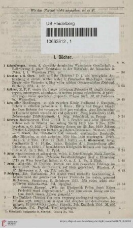 I. Bücher (Nr. 1 - 1291)