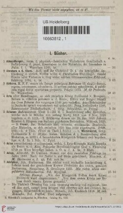 I. Bücher (Nr. 1 - 1291)