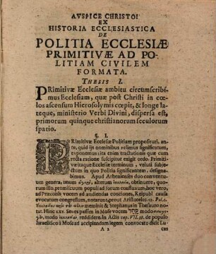 Ex historia ecclesiastica de politia ecclesiae primitivae ad politiam civilem formata dissertatio academica