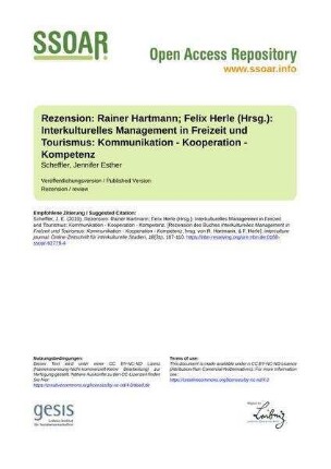 Rezension: Rainer Hartmann; Felix Herle (Hrsg.): Interkulturelles Management in Freizeit und Tourismus: Kommunikation - Kooperation - Kompetenz