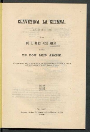Claveyina la gitana : zarzuela en un acto