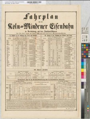 Fahrplan für die Köln-Mindener Eisenbahn in Verbindung mit den Anschluß-Bahnen für die Zeit vom 15. Juni 1855 bis auf weitere Bekanntmachung. Druck von M. DuMont-Schauberg in Köln