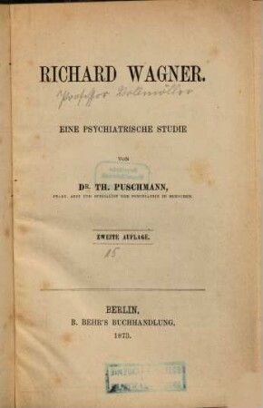 Richard Wagner : eine psychiatrische Studie