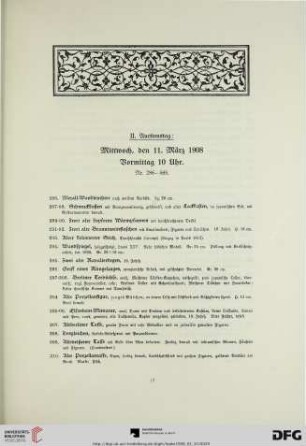 II. Auctionstag: Mittwoch, den 11. März 1908. Vormittag 10 Uhr (Nr. 286-565)