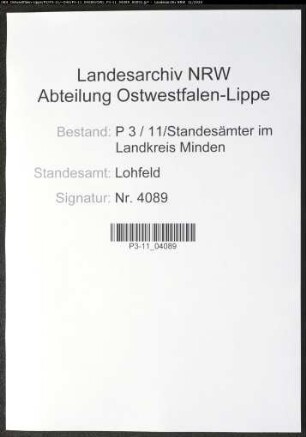 Sterberegister Standesamt Lohfeld