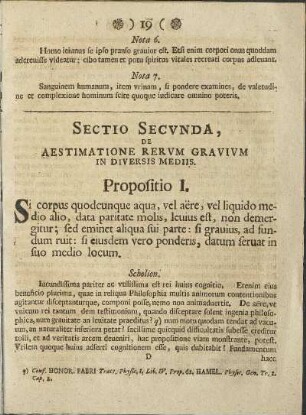 Sectio Secvnda, De Aestimatione Rervm Gravivm In Diversis Mediis.