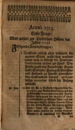 Universal-Historie : Vom Anfang der Welt bis auf jetzige Zeit, unter dem Titul und Gestalt eines Ordentlichen Examinis über Die Haupt-Sachen der Kirchen, Politischen, und Gelehrten Historie, abgefaßt ..., 2. Continuation der Historie von Anno 1713 biß Anno 1717 und Supplementa zur Historie des achtzehenden Seculi, dergestalt eingerichtet, Daß unter fernern ordentlichen Examine die Haupt-Sachen der Kirchen- Politischen, und Gelehrten Historie bemercket, Insonderheit aber Zur zulänglichen Historie besagten achtzehenden Seculi nach Christi Geburth der Grund geleget worden