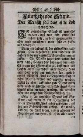 Fünffzehende Stund. Der Mensch soll das eitle Lob verachten