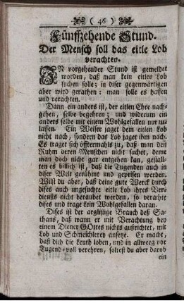 Fünffzehende Stund. Der Mensch soll das eitle Lob verachten
