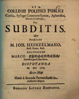 Collegii politici publici cursus ... de subditis