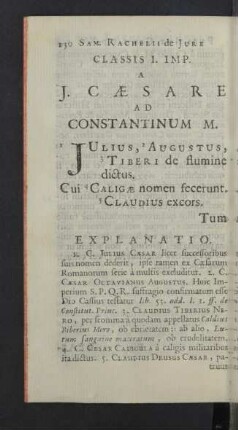 Classis I. Imp. A J. Caesare ad Constantinum M. ... Explanatio.