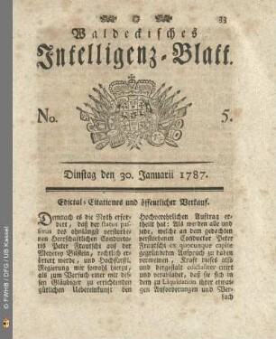 No. 5. Dinstag den 30. Januarii 1787