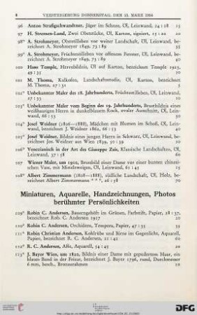 Miniaturen, Aquarelle, Handzeichnungen, Photos berühmter Persönlichkeiten (Nr. 109-218)