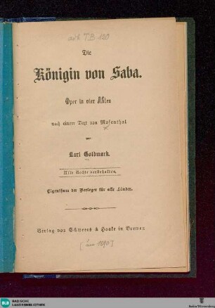 Die Königin von Saba : Oper in vier Akten
