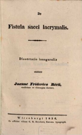 De fistula sacci lacrymalis : Dissertatio inauguralis