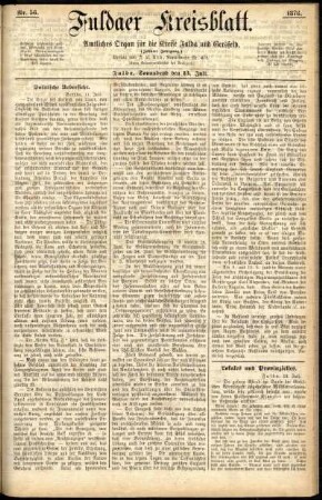 Erste Ausgabe vom Samstag, den 13. Juli 1878.