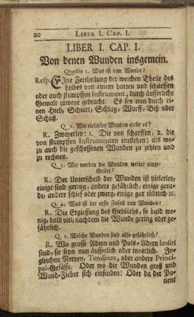 Cap. I. Von denen Wunden insgemein. - Cap. VI. Von denen Wunden des Haupts in specie.