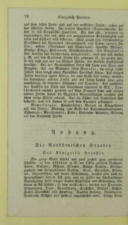 Anhang. Die Norddeutschen Staaten