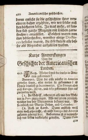 Kurtze Anmerckungen Von der Geschichte der Americanischen Landen.