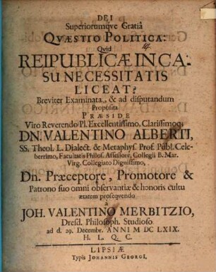 Quaestio polit. Quid reipublicae in casu necessitatis liceat?