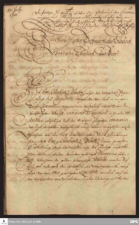 Brief von August Hermann Francke und Johann Anastasius Freylinghausen an Friedrich III., Kurfürst von Brandenburg.