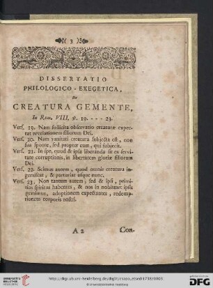 Dissertatio philologico-exegetica de creatura gemente