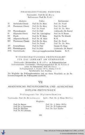 VII. Akademische Prüfungsämter und Ausschüsse