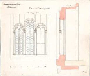 Voit, August von; Weißenhorn; Pfarrkirche - Chor - Fenster der unteren Oratorien (Ansicht,Querschnitt)