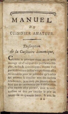 Description de la Cuisinière économique.