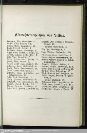 Einwohnerverzeichnis : Einwohnerverzeichnis von Stöhna