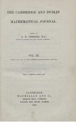 9: The Cambridge and Dublin mathematical journal