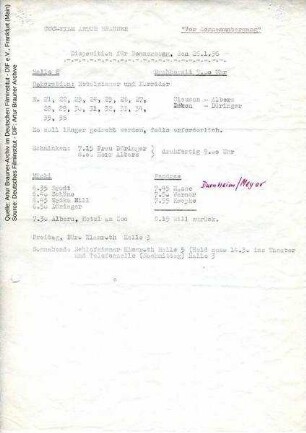 Tagesdisposition für den 26.01.1956