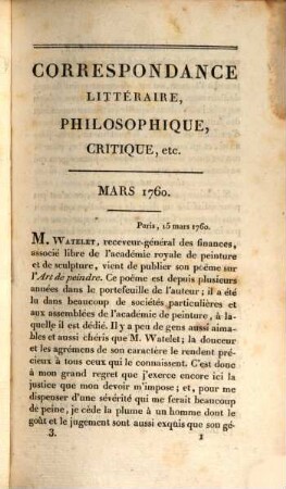 Correspondance littéraire, philosophique et critique, adressée à un souverain d'Allemagne. 1,3, Depuis 1753 jusqu'en 1769