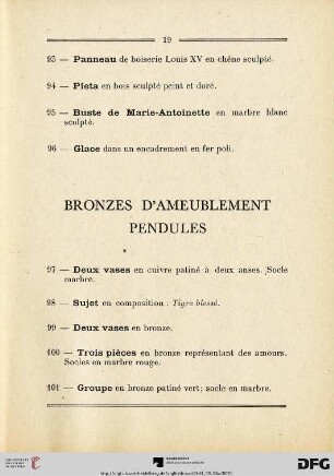 Bronzes d'ameublement - Pendules (Nr. 97-116)
