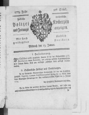 2tes Stück., Ausgabe vom 13. Januar 1779