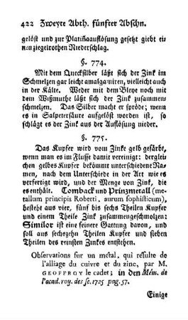 Zink mit Kupfer: Tomback, Prinzmetall, Messing (§. 775-777)