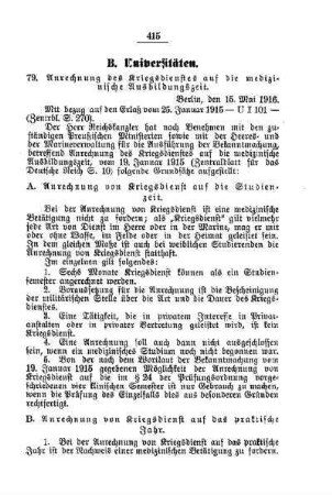 Anrechnung des Kriegsdienstes auf die medizinische Ausbildungszeit : [B. Universitäten]
