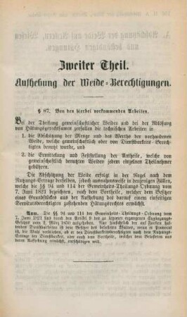Zweiter Theil. Aufhebung der Weide-Berechtigungen