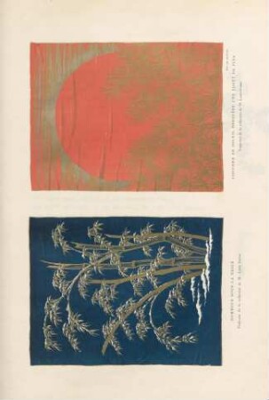 Bambous sous la neige. Foukousa de la collection de M. Louis Gonse. Coucher de soleil derrière un forêt de pins. Foukousan de la collection de M. Louis Gonse