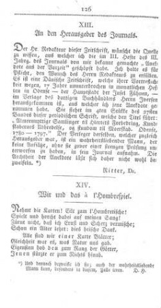XIII. An den Herausgeber des Journals.