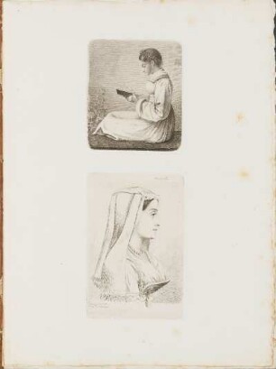 Kupferstich 9: [Frau, lesend, Seitenansicht] und Kupferstich 10: Anunciata