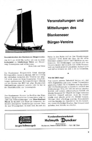 Veranstaltungen und Mitteilungen des Blankeneser Bürger-Vereins