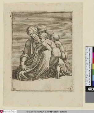 [Eine Frau, eine Schere haltend, mit Mann und zwei Kindern]