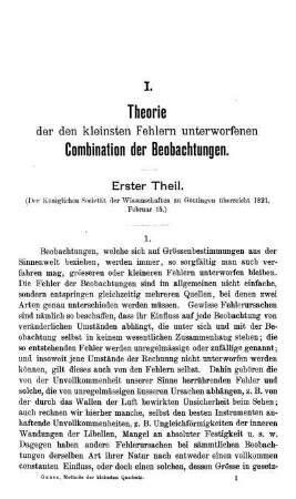 I. Theorie der den kleinsten Fehlern unterworfenen Combination der Beobachtungen.