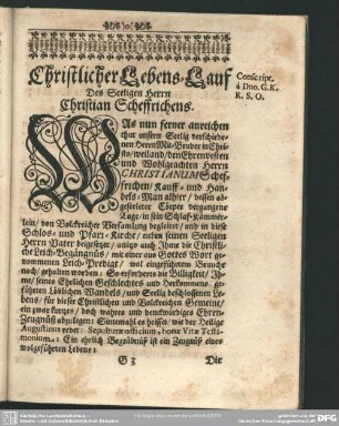 Lebenslauf : Christlicher Lebens-Lauf Des Seeligen Herrn Christian Scheffrichens
